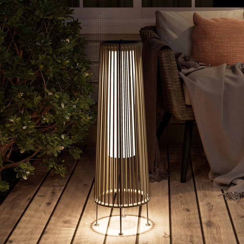 Solar Floor Lamp Outdoor, Waterproof Rattan Solar Lantern Lights for Patio, Yard, Garden, Lawn, Porch, Pathway Decorations, Auto Shut-off, Gray