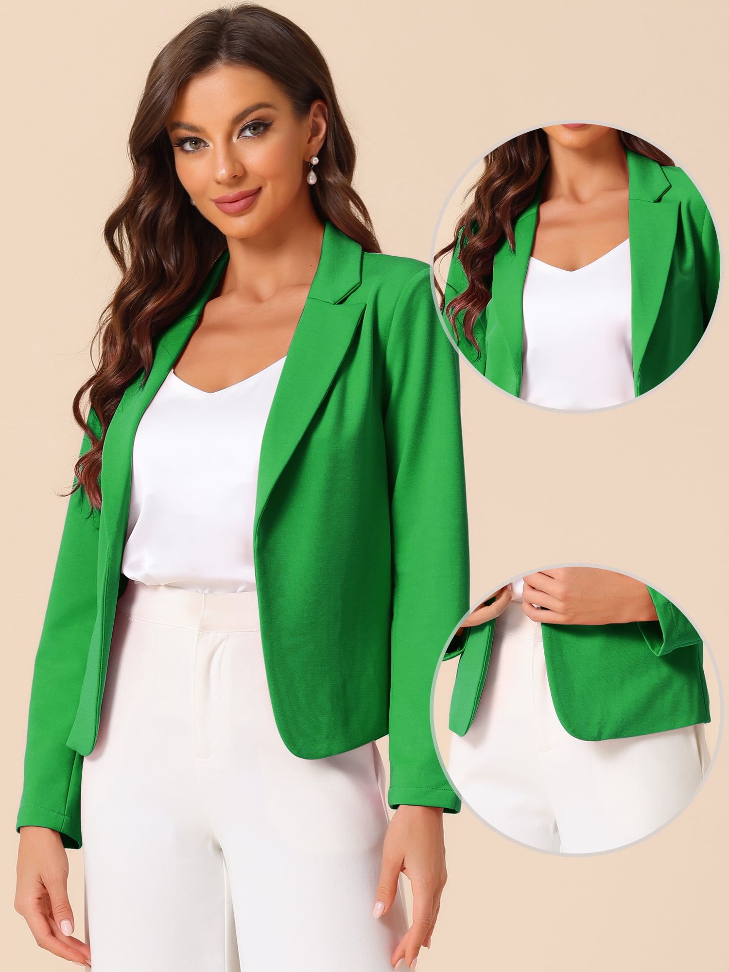 DARING DIVA Women's Business Blazer Office Open Front Dressy Suit Jackets L Grass Green
