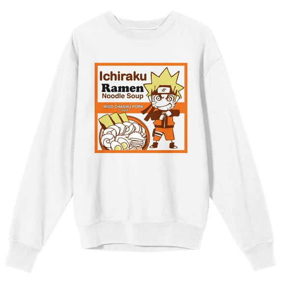 Naruto Shippuden Ichiraku Square Graphic Juniors White Long Sleeve Sweatshirt-Medium