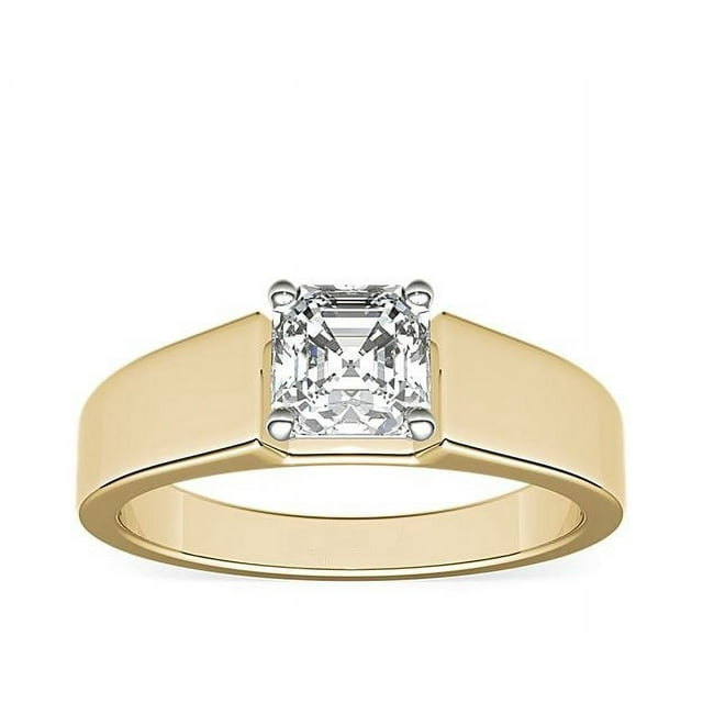 Bague Solitaire Merveilleuse pour Dames en Or Jaune Massif 14K Taille 10.5, 1.00 Carat, Taille Asscher Brillant Authentique Diamond