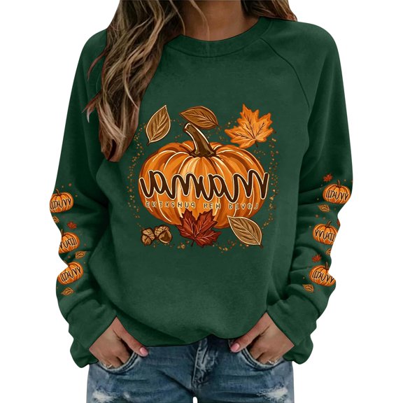 NMMUED Halloween Ghost Sweatshirt Pumpkin Sweatshirt Spooky Season Ghost Pumpkin Fall Outfits for Women Black Cat Women's Halloween Top Dark Green L