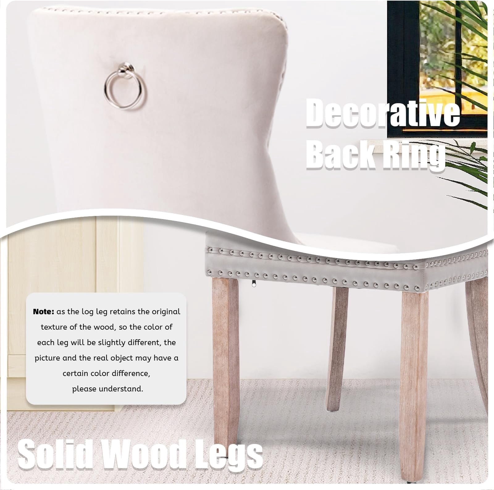 JESTOP Velvet Dining Chairs Set of 4, Tall Back Side Chair, Modern Upholstered High-end Tufted Side Chair with Button Back Ring, Solid Wood Legs (Beige)