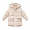 thumbnail image 3 of MKOSPLRT Girls Winter Long Puffer Lightweight Coat Thick Padded Soft Fleece Jacket Solid Full Zip Down Jacket Coats with Hood 2-12Y, 3 of 10