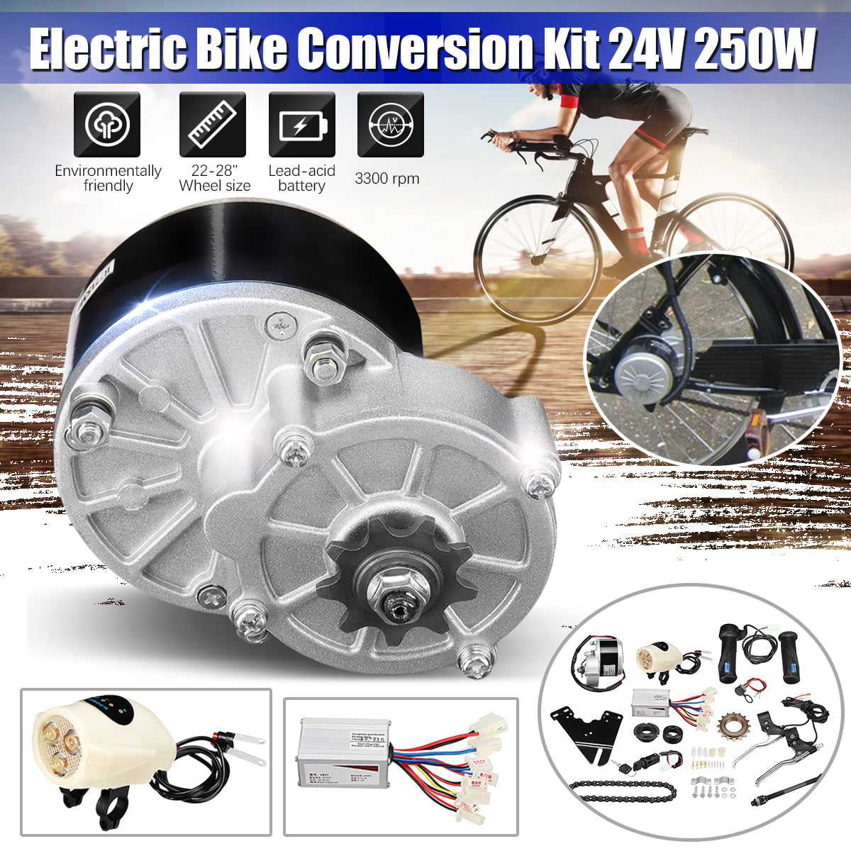Dc 24V 250W Electric Bicklcle Motor Conversion Kit for 20"-28" Electric Bike,USA 