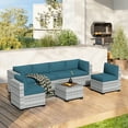 thumbnail image 5 of 7-Piece Outdoor Sectional Patio Furniture Set, All-Weather Wicker Rattan Sofa with Thick Washable Cushions & Tempered Glass Table, Perfect for Garden, Poolside, Backyard (Peacock Blue), 5 of 8