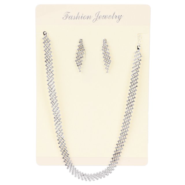 Conjunto de pendientes y collar plateado, pulsera con diamantes de imitación de cristal, pendientes colgantes para mujer y niña