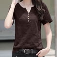thumbnail image 3 of Kaemgyyd Womens Tops Notch V Neck Short Sleeve Summer Tops Plus Size Button up Solid Color Beach Vaction Clothes, 3 of 3