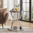 thumbnail image 3 of 19.69'' Modern Glass Side Table with 2 Tiers, Ring-Shaped Frames, Chrome Finish and Gray Tempered Glass, Round Coffee Table,Bedside table for Living Room, Bedroom and Office, Silver, 3 of 9