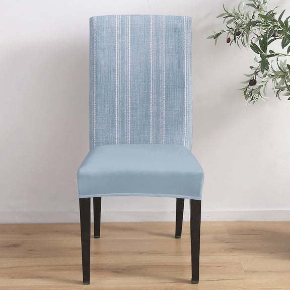 Periwinkle Blue Striped Dining Chair Covers Set of 1, Coastal Grandma French Rustic Linen Texture Chair Covers for Dining Room Removable Seat Protectors Slipcovers for Home Party Wedding Banquet