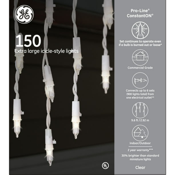GE ProLine 150Count Constant White 8mm Incandescent PlugIn Christmas Icicle Lights Walmart