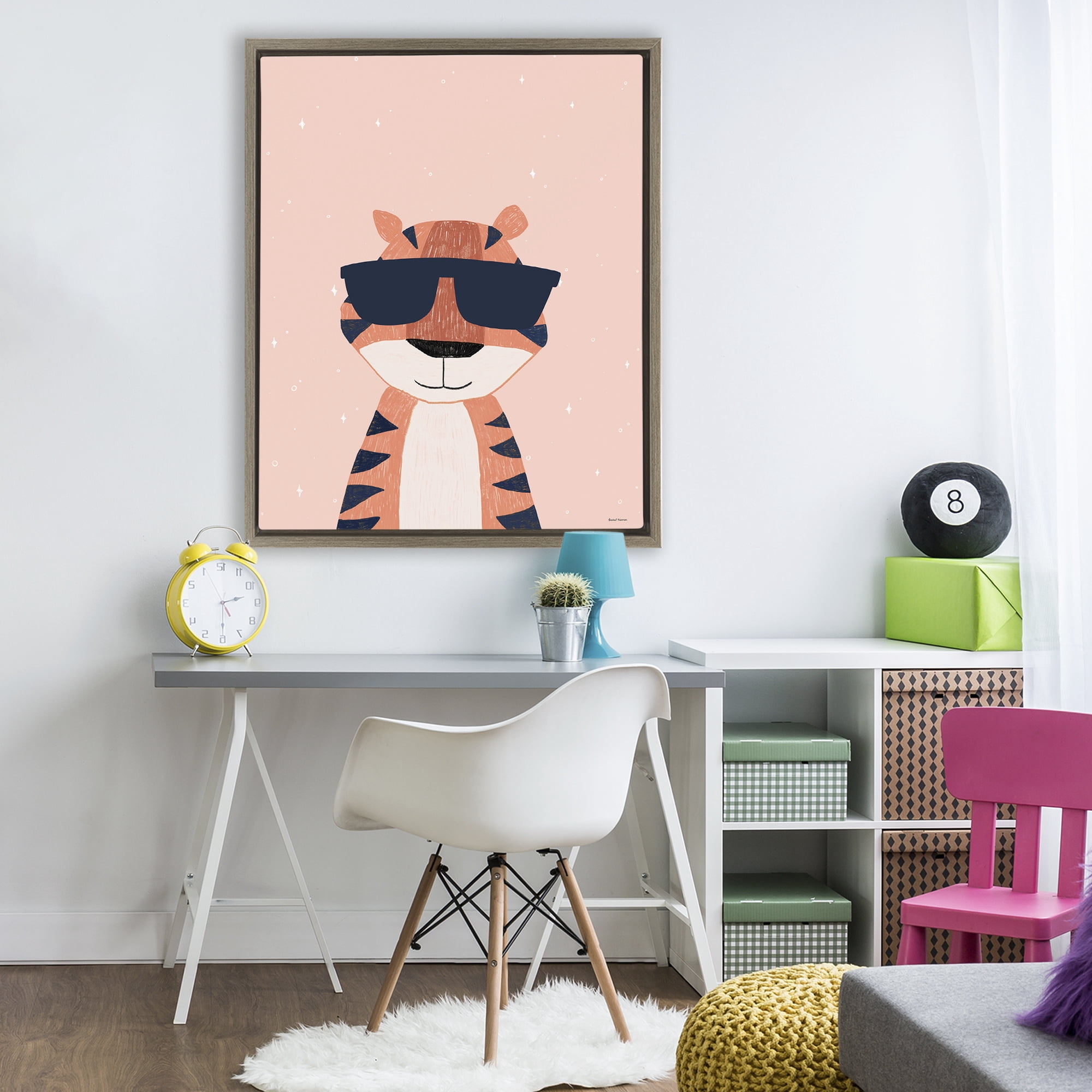 Stupell Industries Cool Tiger in Sunglasses Brown Framed Floater Canvas Wall Art, design by Rachel Nieman