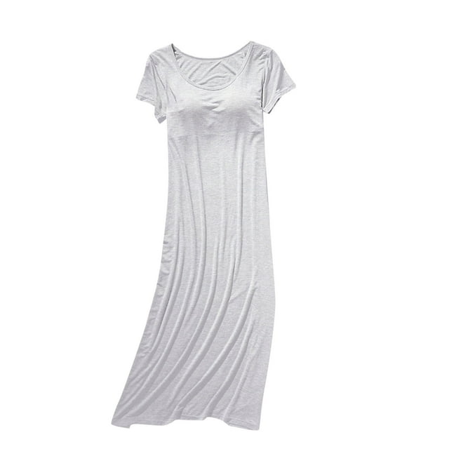 Timegard Robe de Nuit pour Femmes Col Rond Manches Courtes Vêtements de Nuit Doux Décontractés avec Soutien-Gorge Intégré