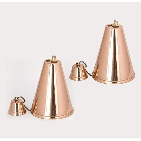 Hawaiian Cone Tabletop Oil Torch - Sophisticated Oil Lamp is Perfect as Centerpiece or Landscape Lighting - 60oz Bowl with Matching Snuffer and Fiberglass Wick, Set of 2 (Smooth Copper)