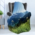 thumbnail image 4 of Nature Soft Flannel Fleece Throw Blanket, Diablo Lake Washington Mountains Dandelions Thistle Flowers Wilderness Image, Cozy Plush for Indoor and Outdoor Use, 50" x 70", Green Sky Blue, by Ambesonne, 4 of 5