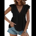 thumbnail image 2 of Blusa de Tirantes con Cuello en V, Mangas con Volantes y Ojales Acampanados para Mujer Negro S, 2 of 7