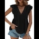 thumbnail image 2 of Blusa de Tirantes con Cuello en V, Mangas con Volantes y Ojales Acampanados para Mujer Negro M, 2 of 7