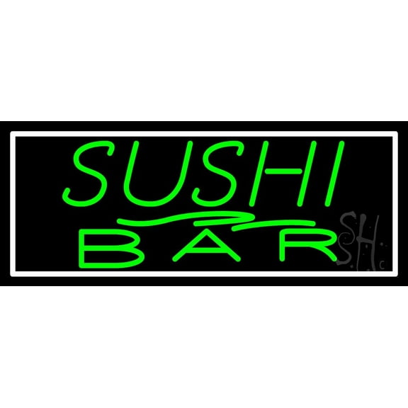 Green Sushi Bar LED Neon Sign 10 x 24 - inches, Clear Edge Cut Acrylic Backing, with Dimmer - Bright and Premium built indoor LED Neon Sign for restaurant window and interior decor.
