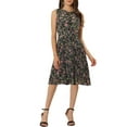 thumbnail image 1 of INSPIRE CHIC Robe Femme Été Florale Ligne A Longueur Genou Sans Manches Plissée Midi Robe L Noir, 1 of 6