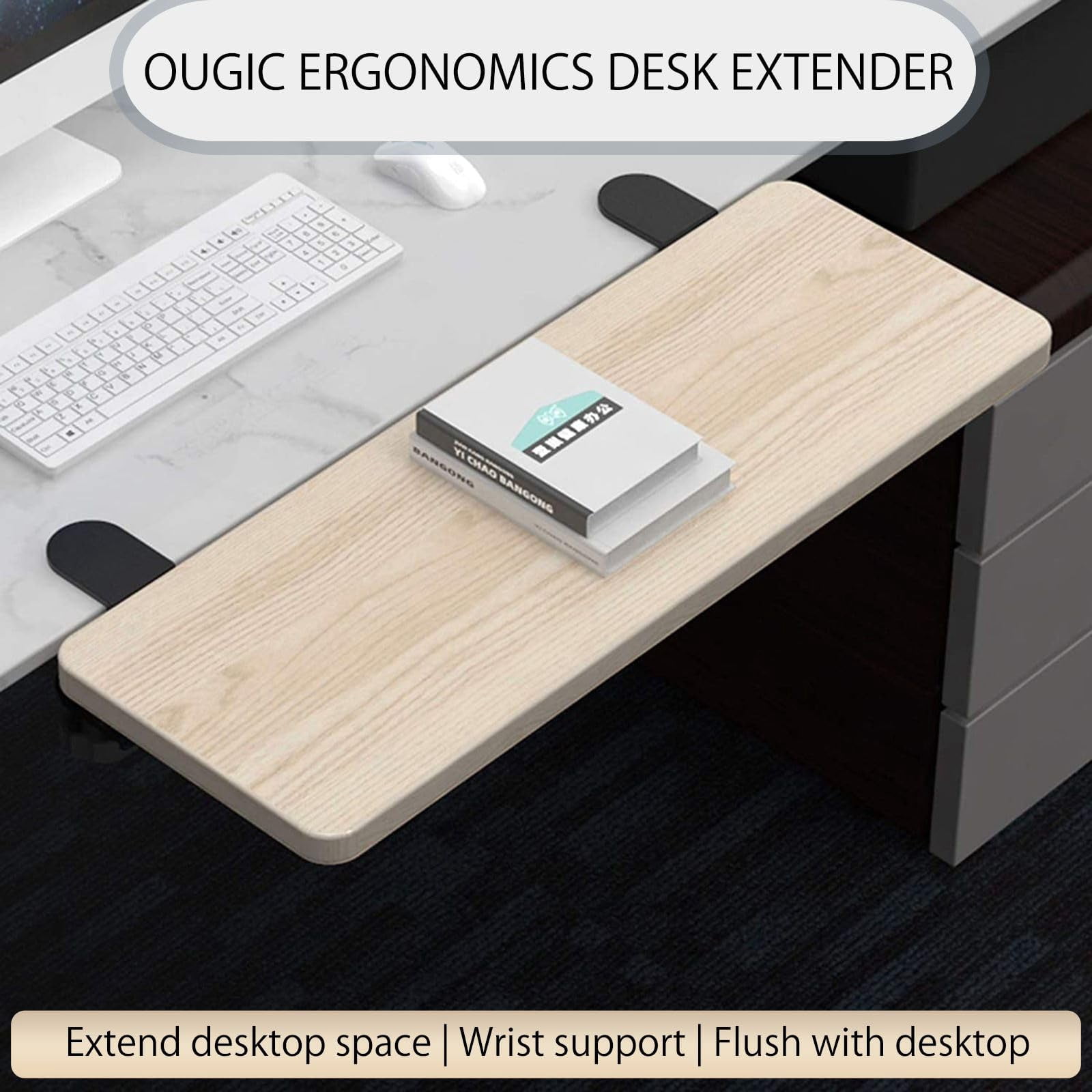 Ergonomics Desk Extender Tray, 21.7"x9.5" Punch-Free Clamp on, Foldable Keyboard Drawer Tray