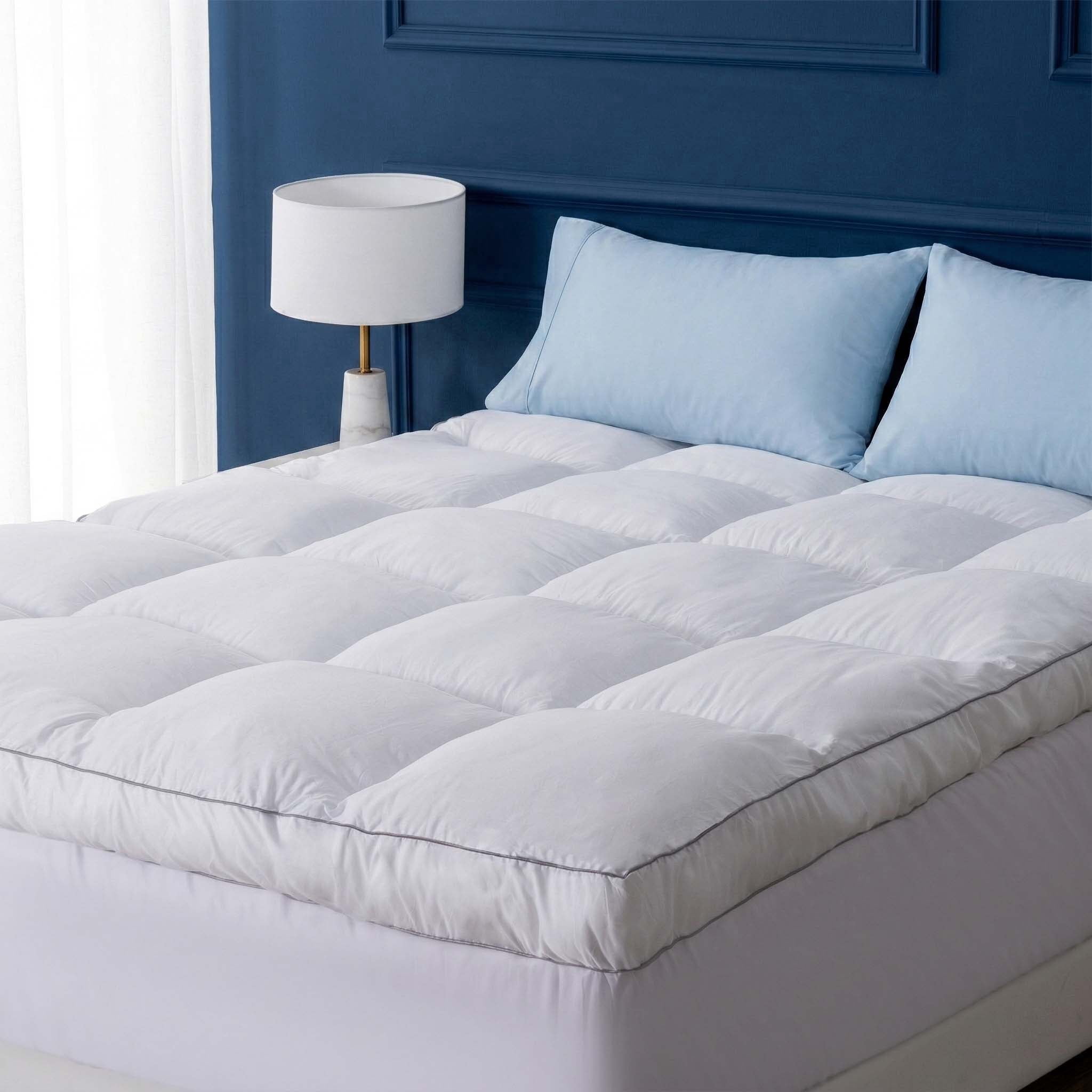 QUEEN ROSE Full Mattress Topper, Extra Thick Cooling Mattress Pad Cover, 400 TC Cotton Pillow Top Protector, 8-21 inch Deep Pocket, Soft Spiral Fiber Pad for Back Pain, Down Alternative Fill, White