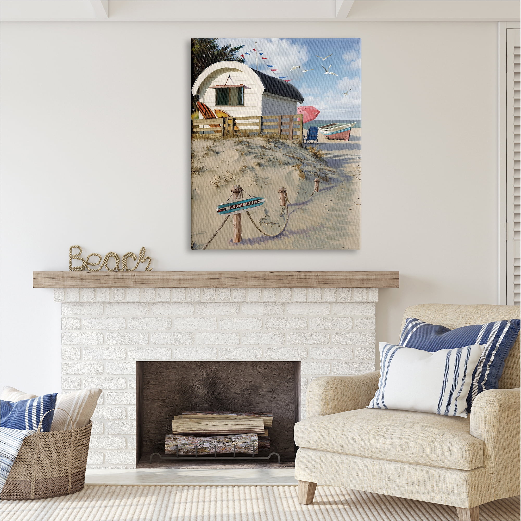 Stupell Industries Beach House Landscape Landscape Painting Gallery Wrapped Canvas Art Print Wall Art, 36 x 48