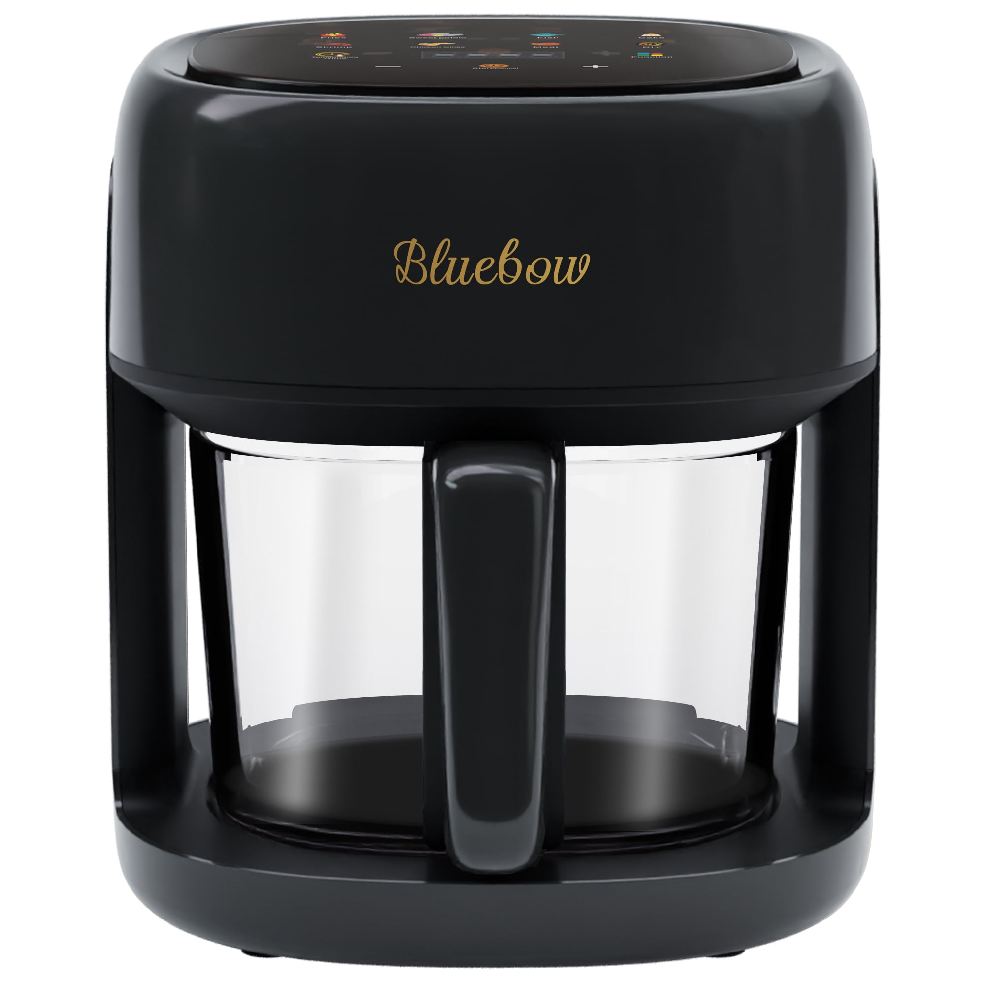 Bluebow 5 Quart Air Fryer with 360° Viewing Glass Pot, 8-in-1 Digital Touchscreen, Nonstick & Dishwasher Safe Basket, Less Oil, 1350W (Black)