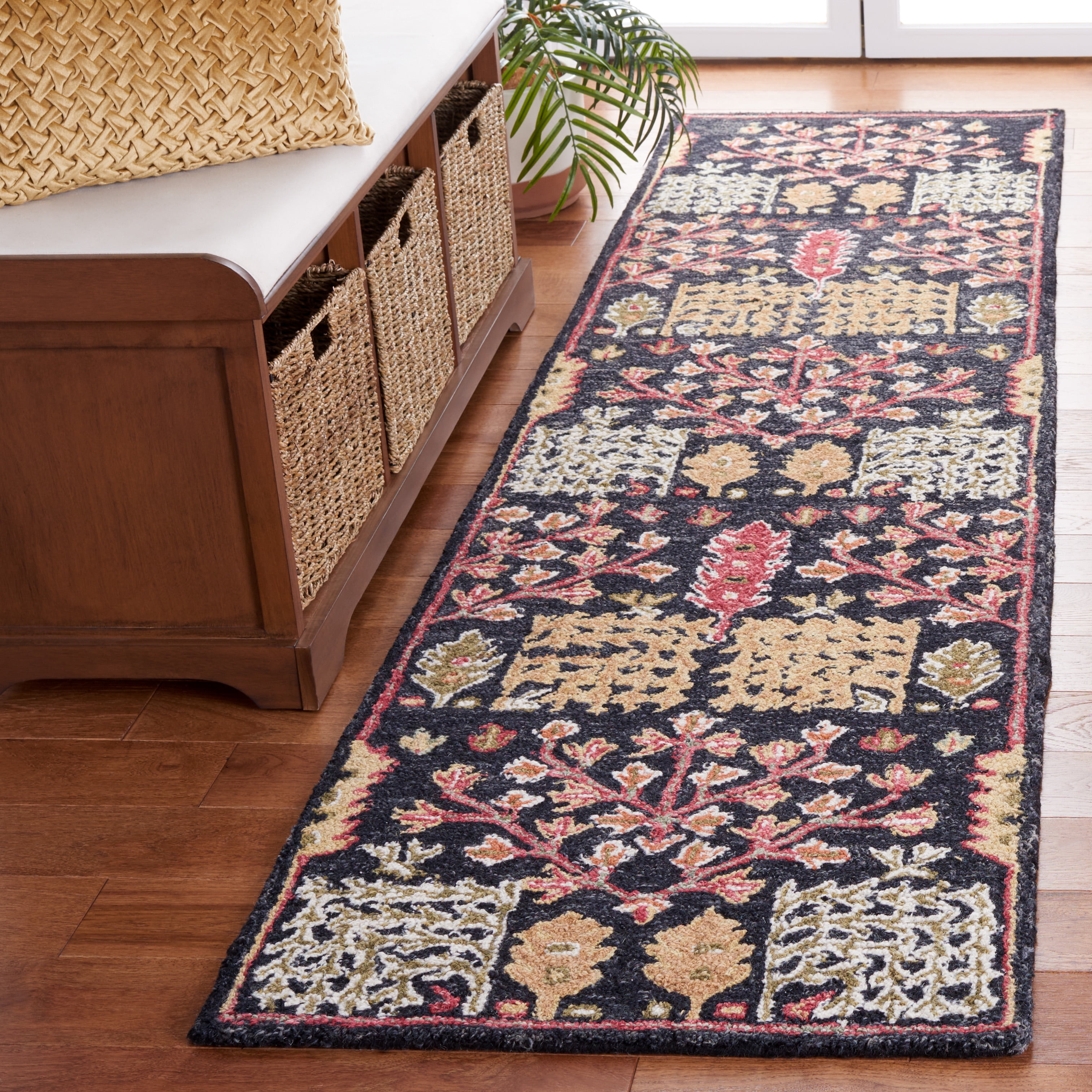 SAFAVIEH Aspen Wilhelmina Floral Wool Runner Rug, Black/Red, 2'3" x 13'