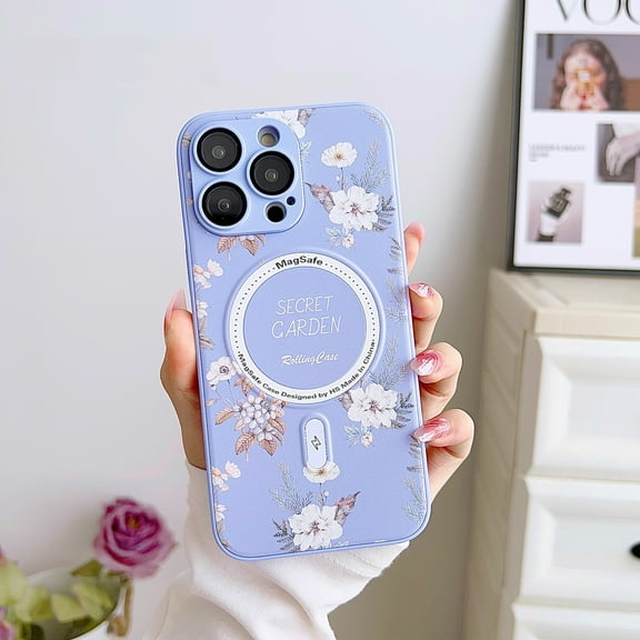 Feishell Magnetic Case for iPhone 13 Compatible with MagSafe Rubber Silicone Flower Embossed Floral Luxury Patterned Thin Fit Anti-Scratch Shokcproof Cover For iPhone 13, purple