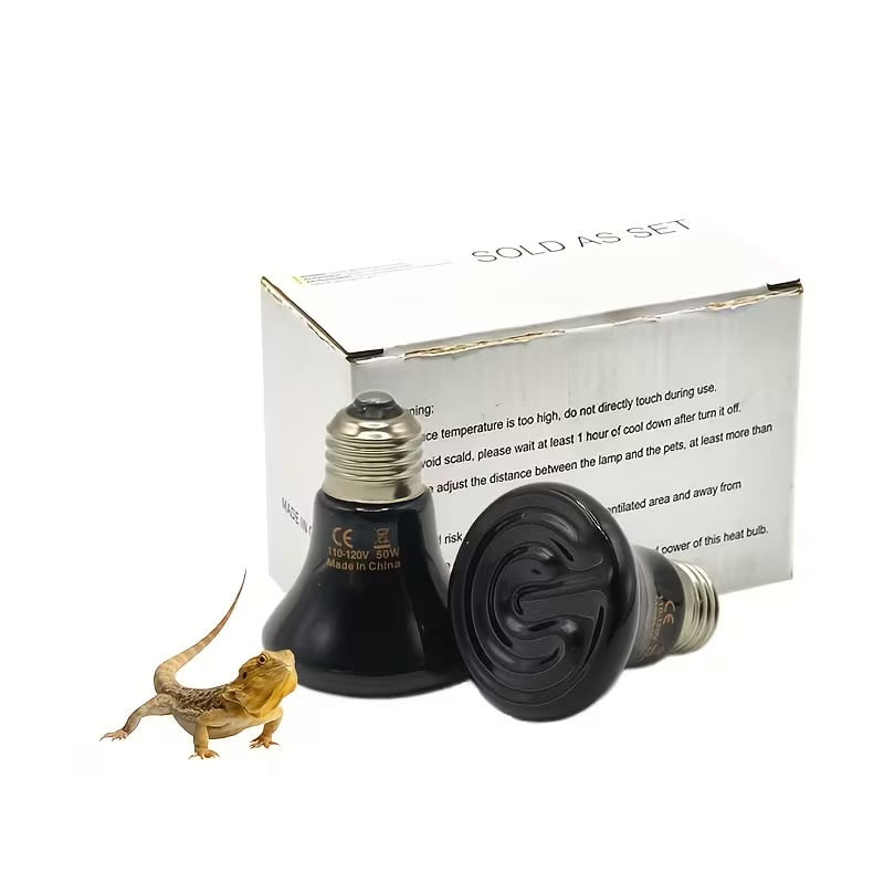 50W Infrared Reptile Ceramic Heat Lamp 2-Pack for Terrarium