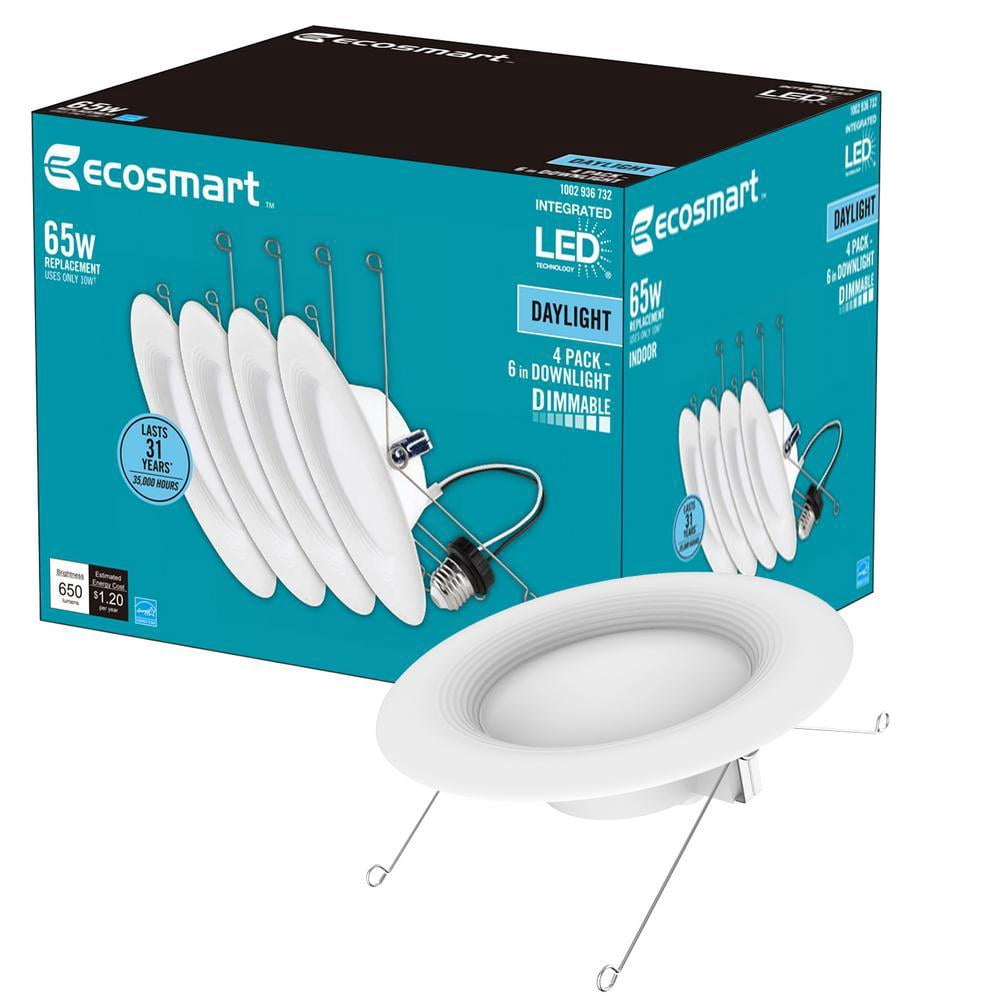 EcoSmart 6” Integrated LED Recessed Lighting ENERGY STAR Rated Dimmable 5000K Daylight (4 Count)