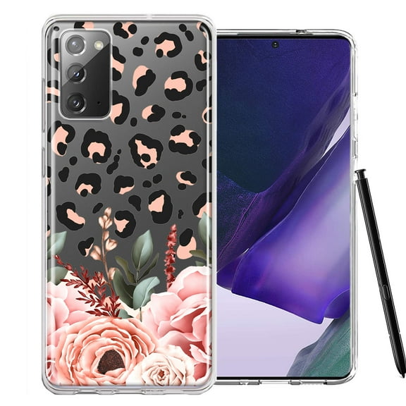 MUNDAZE Case For Samsung Galaxy Note 20 Classy Blush Peach Peony Rose Flowers Leopard Phone Cover