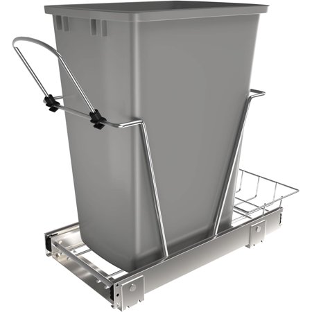 Pull Out Trash Can for Under Kitchen Cabinets 35 Qt 12 Gallon Garbage Waste Recycling Bin with Full Extension Slides, Silver, RV-12KD-17C S