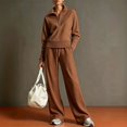 thumbnail image 3 of WULMLEO Womens 2 Piece Sets Knit Fall Quarter Zip Long Sleeve Pullover Wide Leg Palazzo Pants Tracksuit 2026 Casual Basic Suits Stretch Outfits with Pockets Brown 2XL, 3 of 6