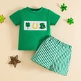 thumbnail image 2 of CAICJ98 Toddler Baby St Patricks Day Outfit Boy Clover Embroidery Smocked Short Sleeve T-Shirt Top and Plaid Shorts Summer Clothes Set (Green,18-24 Months), 2 of 7