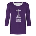 thumbnail image 4 of DDAPJ pyju Christian Easter T-shirts for Women 3/4 Sleeve Plus Size Tops Jesus Cross Print Graphic Tees Religious Faith Shirt Loose Fit Mid-length Pullover Birthday Gifts Purple S, 4 of 5