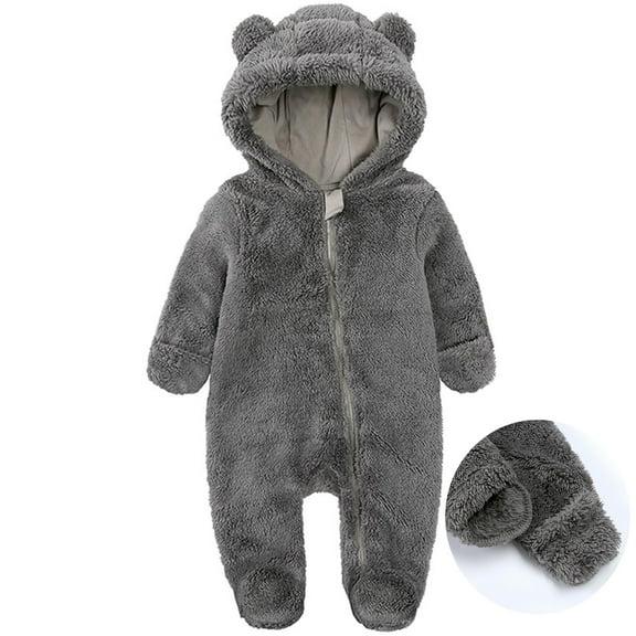 SKIYLEVZ Baby Bodysuit for Boys Girls Toddler Baby Clothes Cotton Thermal Fleece Lined Cute Baby Outfit Clothes Winter Hooded Romper Snowsuit Infant Newborn Cute Romper