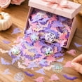 thumbnail image 3 of 100Pcs Halloween Table Confetti, Halloween Metallic Table Confetti Purple Pink Bat Witch Hat Spider Web Shiny Sequins Party Table Scatter Supplies DIY Crafts Holiday Scrapbooking Decorations, C, 3 of 7