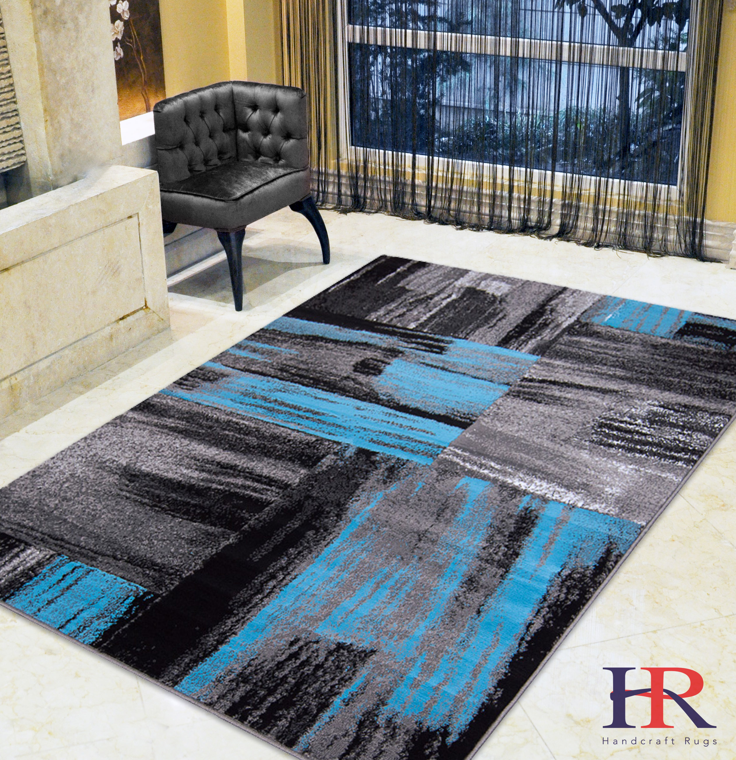 Handcraft Rugs Blue, Grey, Silver, Black, Abstract Contemporary