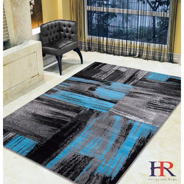 Handcraft Rugs Blue, Grey, Silver, Black, Abstract Contemporary Modern Design Mixed Colors