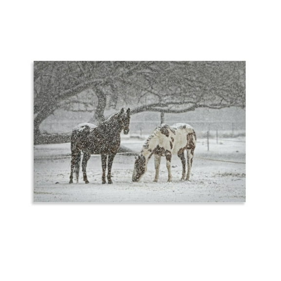 Horse Under The Snow Canvas Art Poster And Wall Art Picture Print Modern Family Bedroom Decor Posters,Unframe-style,24x36inch(60x90cm)