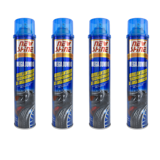 Paquete 4 Mega Jumbo New Shine | Abrillantador para Plásticos, Vinil y Llantas Automotrices
