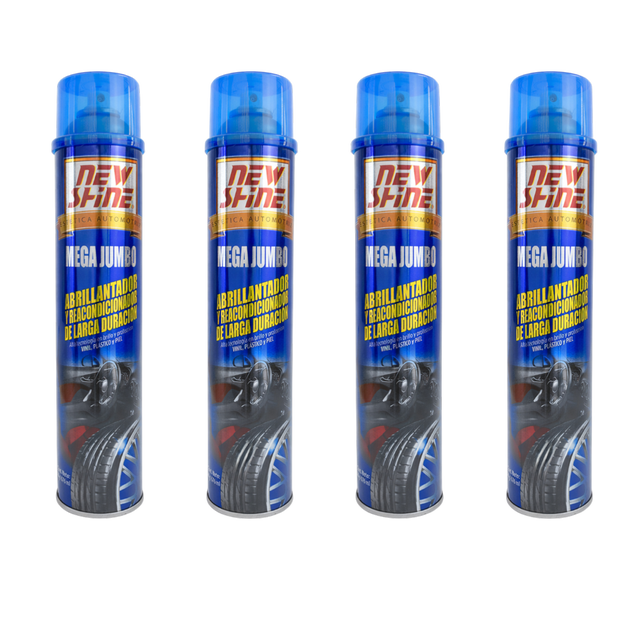 Paquete 4 Mega Jumbo New Shine | Abrillantador para Plásticos, Vinil y Llantas Automotrices
