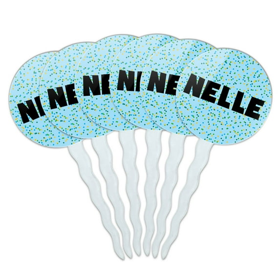 Nelle Cupcake Picks Toppers - Set of 6 - Blue Speckles