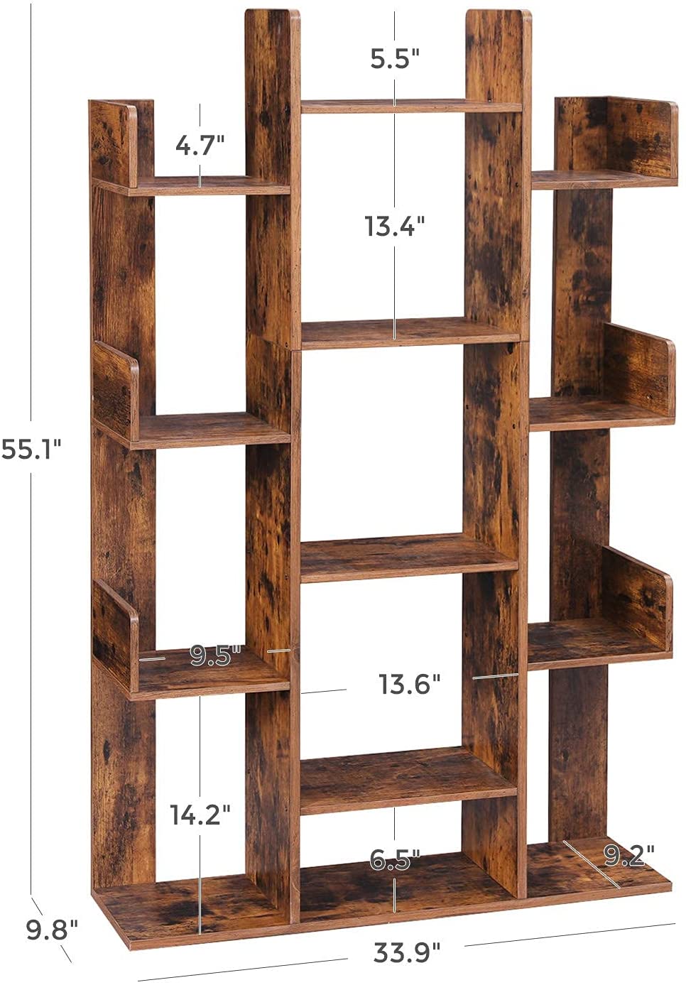 Vasagle Bookshelf Tree-shaped Bookcase With 13 Storages Rustic Brown 