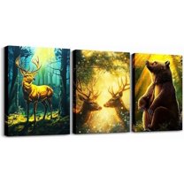 Hieng Personalized Bear 3 Piece Canvas Wall Art for Living Room Bedroom,12"x16"x3pcs,Wildlife Animal Pattern Picture Wall Decor Bear Bathroom Wall Art for Home Decor,Country Cabin Wall Painting