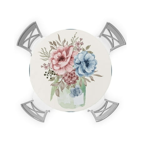 

Round Tablecloth with Elastic Spring Pink Blue Flower Blue White Buffalo Plaid Waterproof Stain-proof Table Cover Wipeable Fitted Table Cloths for 45 -54 Round Tables Dining Kitchen
