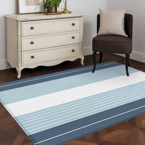3'x5' Area Rugs, Haze Blue Aqua Stripe Indoor Outdoor Area Rug for Living Room Bedroom, Modern Art Horizontal Striped Washable Bathroom Rugs Kitchen Floor Carpet Mats Home Decor Aesthetic