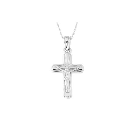 14k White Gold Crucifix Cross Pendant Necklace