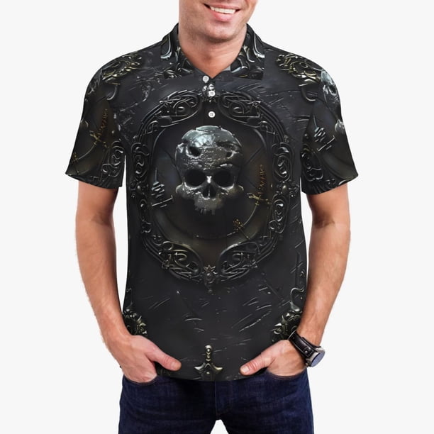 Fotbe Ornate Dark Skull Book Camiseta Polo de Golf para Hombre con Estampado – Camisa Deportiva Transpirable con Cuello Abotonado-4X-Large