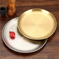 thumbnail image 3 of Reusable Brushed Metal Dinner Plates-Stainless Steel Round Plates,Dinner Plate Dish Heavy Duty Kitchenware Round Metal Plates | Dishwasher Safe |Use for BBQ Steak (7.87Inch 1 Pack), 3 of 6